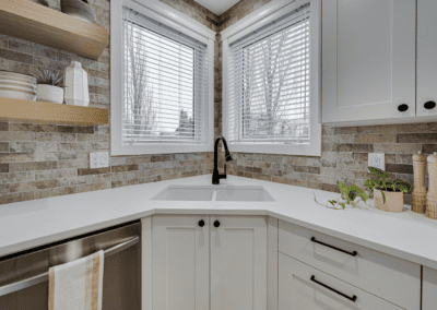 custom cabinets corner sink white kitchen