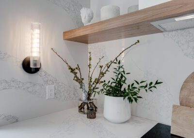 custom cabinets white kitchen peninsula floating shelves