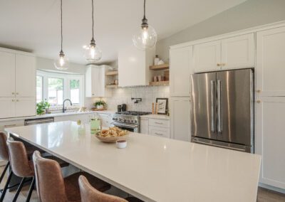 custom wood hood white oak custom floating shelves custom kitchen Saskatoon