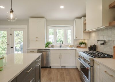 custom wood hood white oak custom floating shelves custom kitchen Saskatoon